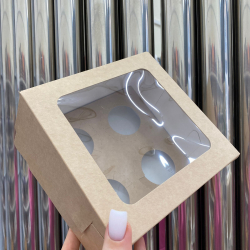 Эко коробка на 4 капкейка (квадратное окно) Изображение Эко коробка на 4 капкейка (квадратное окно)